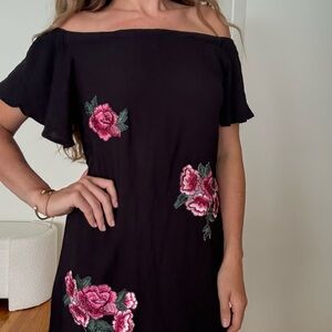 Elegant Black Floral Off-Shoulder Dress